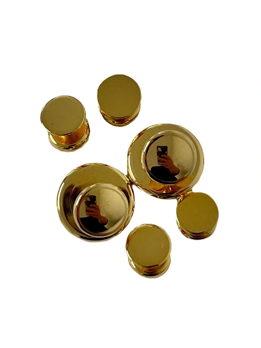 Goldtone Black Round Cufflinks and Tuxedo Buttons Set